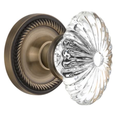 Nostalgic Warehouse Oval Fluted Crystal Solid Brass Vintage Skeleton Key Retrofit Entry Handleset Trim with Rope Rose, Keyhole and 2-1/4" Backset Antique Brass