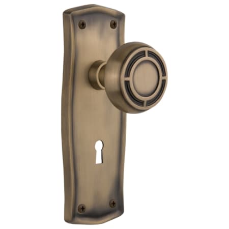 Nostalgic Warehouse Mission Solid Brass Passage Door Knob Set with Prairie Rose, Keyhole and 2-3/4" Backset Antique Brass