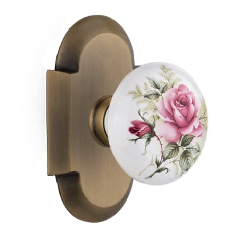 Nostalgic Warehouse Vintage Porcelain Painted Rose Passage Door Knob Set with Solid Brass Cottage Style Plate and 2-3/8" Backset Antique Brass