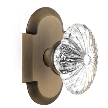 Nostalgic Warehouse Vintage Farmhouse Oval Fluted Crystal Flower Single Dummy Door Knob with Solid Brass Cottage Style Plate Antique Brass