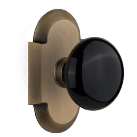 Nostalgic Warehouse Black Porcelain Solid Brass Single Dummy Door Knob with Cottage Style Plate Antique Brass