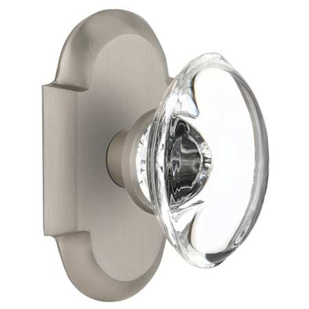 Nostalgic Warehouse Vintage Oval Clear Crystal Dummy Door Knob Set with Solid Brass Cottage Style Plate Satin Nickel
