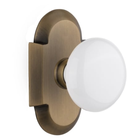Nostalgic Warehouse Vintage White Porcelain Dummy Door Knob Set with Solid Brass Cottage Style Plate Antique Brass