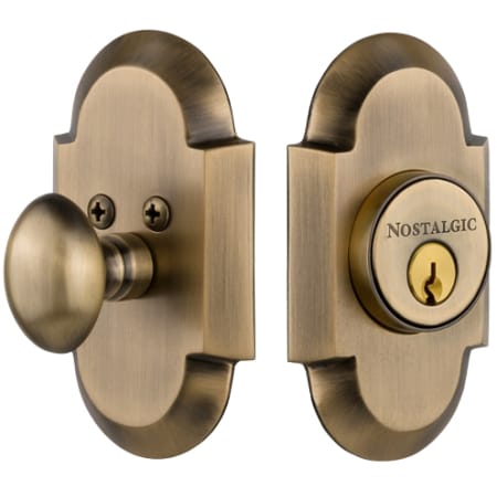 Nostalgic Warehouse Cottage Solid Brass Single Cylinder Deadbolt with 2-3/8" Backset Antique Brass