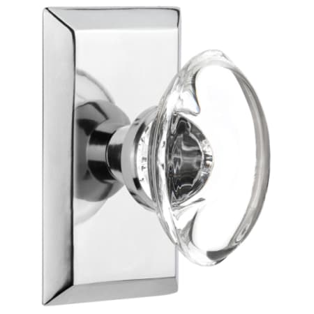 Nostalgic Warehouse Oval Clear Crystal Solid Brass Passage Door Knob Set with Studio Rose and 2-3/8" Backset Bright Chrome