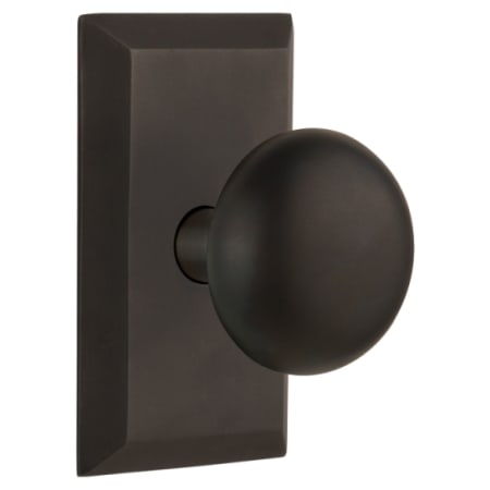 Nostalgic Warehouse New York Solid Brass Privacy Door Knob Set with Studio Rose and 2-3/8" Backset Oil-Rubbed Bronze