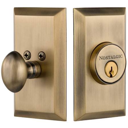 Nostalgic Warehouse Studio Solid Brass Single Cylinder Deadbolt with 2-3/8" Backset Antique Brass