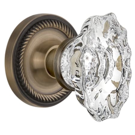 Nostalgic Warehouse Vintage Chateau Fluted Crystal Dummy Door Knob Set with Solid Brass Rose with Rope Trim Antique Brass