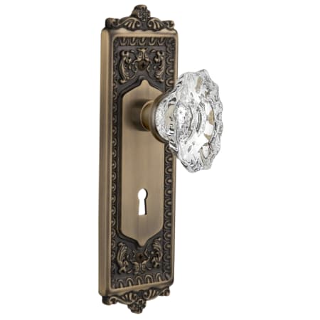 Nostalgic Warehouse Vintage Chateau Fluted Crystal Dummy Door Knob Set with Victorian Egg and Dart Plate and Keyhole Antique Brass