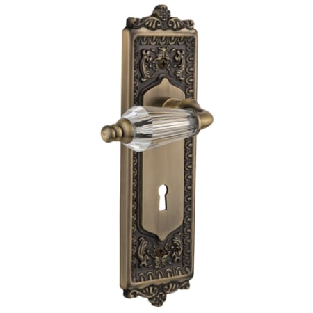Nostalgic Warehouse Vintage Parlor Crystal Lever Vintage Skeleton Key Retrofit Entry Handleset Trim with Solid Brass Victorian Egg and Dart Back Plate, Keyhole and 2-1/4" Backset Antique Brass