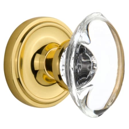 Nostalgic Warehouse Vintage Oval Egg Clear Crystal Solid Brass Privacy Door Knob Set with Classic Rose Plate and 2-3/4" Backset Unlacquered Brass