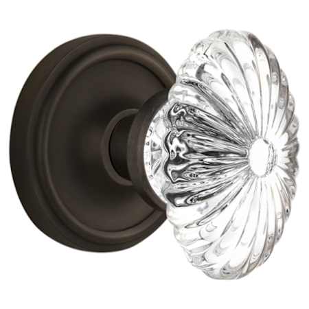 Nostalgic Warehouse Vintage Farmhouse Oval Egg Fluted Flower Crystal Privacy Door Knob Set with Solid Brass Classic Rose Plate and 2-3/4" Backset Oil-Rubbed Bronze