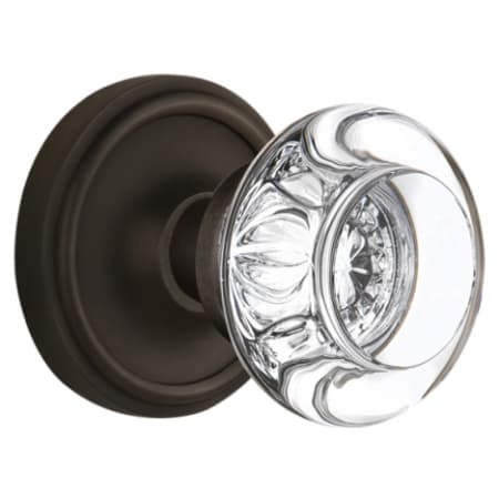 Nostalgic Warehouse Round Clear Crystal Privacy Door Knob Set with Solid Brass Classic Rose and 2-3/4" Backset Oil-Rubbed Bronze