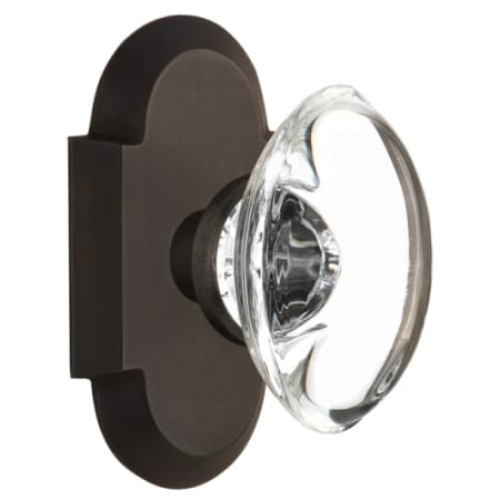 Nostalgic Warehouse Vintage Oval Clear Crystal Privacy Door Knob Set with Solid Brass Cottage Style Plate and 2-3/4" Backset Oil-Rubbed Bronze