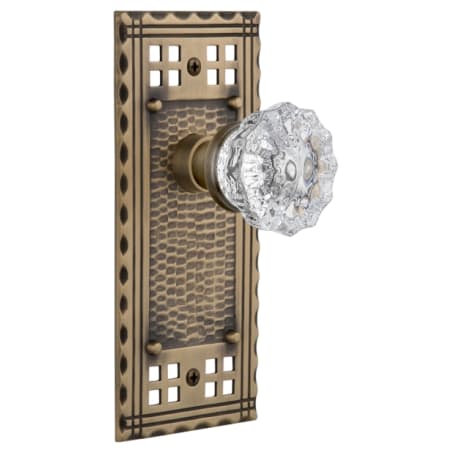 Nostalgic Warehouse Vintage Crystal Privacy Door Knob Set with Solid Brass Long Craftsman Plate and 2-3/4" Backset Antique Brass