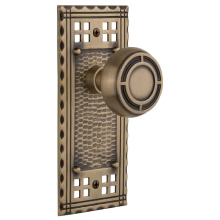Nostalgic Warehouse Mission Solid Brass Privacy Door Knob Set with Long Craftsman Plate and 2-3/4" Backset Antique Brass