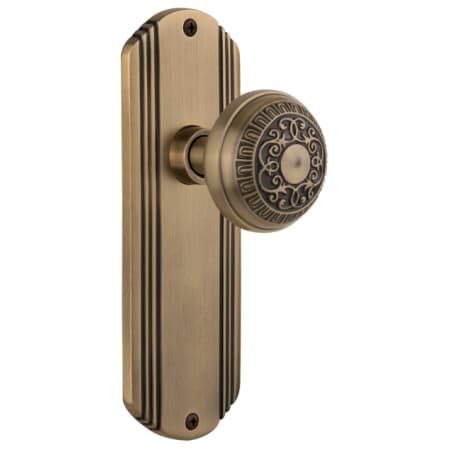 Nostalgic Warehouse Classic Egg and Dart Solid Brass Privacy Door Knob Set with Art Deco Plate and 2-3/4" Backset Antique Brass