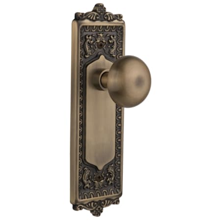 Nostalgic Warehouse New York Solid Brass Privacy Door Knob Set with Egg and Dart Rose and 2-3/4" Backset Antique Brass