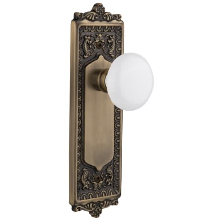 Nostalgic Warehouse White Porcelain Solid Brass Privacy Door Knob Set with Egg and Dart Rose and 2-3/4" Backset Antique Brass