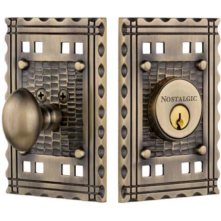Nostalgic Warehouse Craftsman Solid Brass Single Cylinder Deadbolt with 2-3/8" Backset Antique Brass