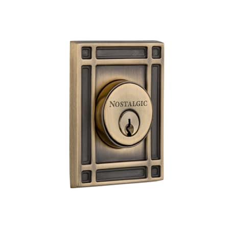 Nostalgic Warehouse Mission Solid Brass Double Cylinder Deadbolt with 2-3/8" Backset Antique Brass