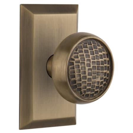 Nostalgic Warehouse Craftsman Solid Brass Dummy Door Knob Set with Studio Rose Antique Brass