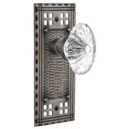 Nostalgic Warehouse Vintage Farmhouse Oval Egg Fluted Lead-Free Crystal Flower Single Dummy Door Knob with Long Craftsman Plate Antique Pewter