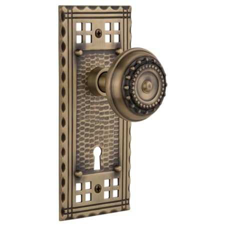Nostalgic Warehouse Vintage Meadows Solid Brass Single Dummy Door Knob with Long Craftsman Plate and Keyhole Antique Brass