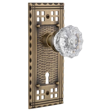 Nostalgic Warehouse Vintage Crystal Dummy Door Knob Set with Solid Brass Long Craftsman Plate and Keyhole Antique Brass