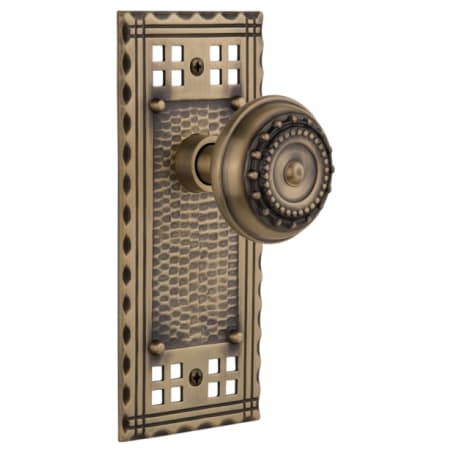 Nostalgic Warehouse Vintage Meadows Solid Brass Privacy Door Knob Set with Long Craftsman Plate and 2-3/8" Backset Antique Brass