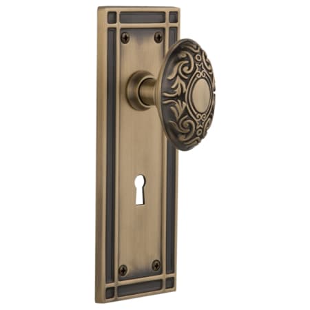 Nostalgic Warehouse Victorian Solid Brass Passage Door Knob Set with Mission Rose, Keyhole and 2-3/8" Backset Antique Brass
