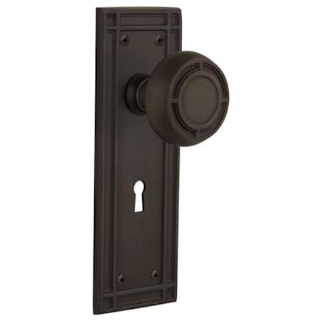 Nostalgic Warehouse Mission Solid Brass Passage Door Knob Set with Keyhole and 2-3/8" Backset Oil-Rubbed Bronze