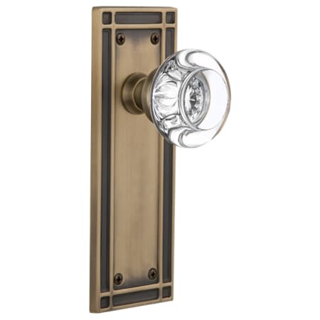 Nostalgic Warehouse Round Clear Crystal Solid Brass Dummy Door Knob Set with Mission Rose Antique Brass