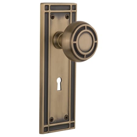 Nostalgic Warehouse Mission Solid Brass Dummy Door Knob Set with Keyhole Antique Brass