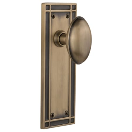 Nostalgic Warehouse Homestead Solid Brass Privacy Door Knob Set with Mission Rose and 2-3/8" Backset Antique Brass