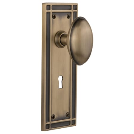 Nostalgic Warehouse Homestead Solid Brass Privacy Door Knob Set with Mission Rose, Keyhole and 2-3/8" Backset Antique Brass