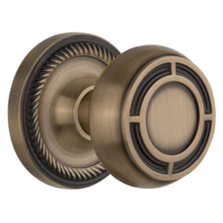 Nostalgic Warehouse Mission Solid Brass Privacy Door Knob Set with Rope Rose and 2-3/8" Backset Antique Brass