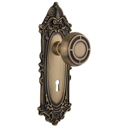 Nostalgic Warehouse Mission Solid Brass Vintage Skeleton Key Retrofit Entry Handleset Trim with Victorian Rose, Keyhole and 2-1/4" Backset Antique Brass