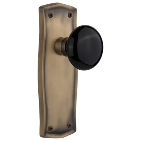 Nostalgic Warehouse Black Porcelain Solid Brass Privacy Door Knob Set with Prairie Rose and 2-3/4" Backset Antique Brass