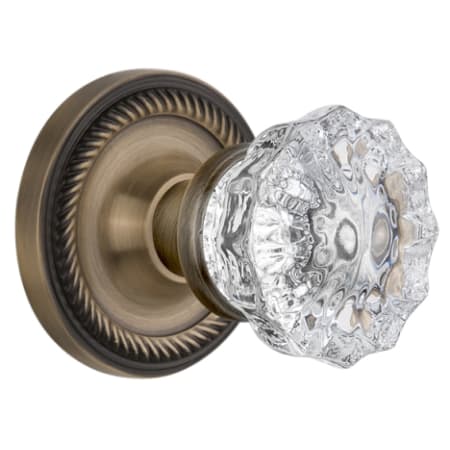 Nostalgic Warehouse Crystal Solid Brass Privacy Door Knob Set with Rope Rose and 2-3/4" Backset Antique Brass