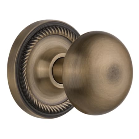 Nostalgic Warehouse New York Solid Brass Privacy Door Knob Set with Rope Rose and 2-3/4" Backset Antique Brass