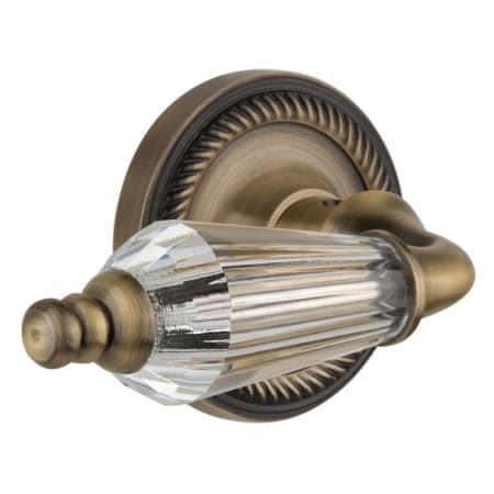 Nostalgic Warehouse Parlor Solid Brass Privacy Lever Set with Rope Rose and 2-3/4" Backset Antique Brass