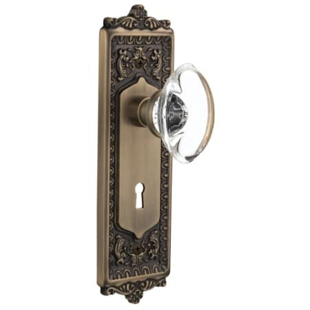 Nostalgic Warehouse Vintage Oval Egg Clear Crystal Privacy Door Knob Set with Solid Brass Victorian Egg and Dart Back Plate, Keyhole and 2-3/4" Backset Antique Brass