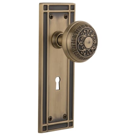 Nostalgic Warehouse Egg and Dart Solid Brass Privacy Door Knob Set with Mission Rose, Keyhole and 2-3/4" Backset Antique Brass