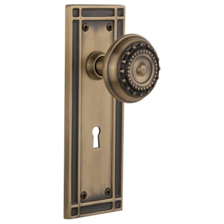 Nostalgic Warehouse Meadows Solid Brass Privacy Door Knob Set with Mission Rose, Keyhole and 2-3/4" Backset Antique Brass