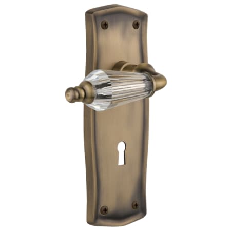 Nostalgic Warehouse Vintage Parlor Crystal Handle Privacy Lever Set with Solid Brass Prairie Backset, Keyhole and 2-3/4" Backset Antique Brass