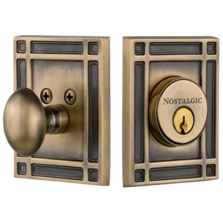 Nostalgic Warehouse Mission Solid Brass Single Cylinder Deadbolt with 2-3/4" Backset Antique Brass