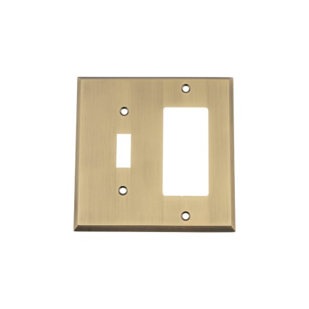 Nostalgic Warehouse New York Vintage 2 Gang Single Toggle and Single Rocker Light Switch Wall Cover Plate - GFI Antique Brass