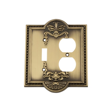 Nostalgic Warehouse Meadows Victorian Vintage 2 Gang Single Toggle and Duplex Outlet Wall Plate Cover Antique Brass