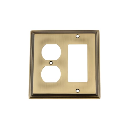 Nostalgic Warehouse Deco Antique Vintage 2 Gang Combination Wall Plate - 1 Single Rocker and 1 Duplex Outlet GFI Wall Cover Antique Brass